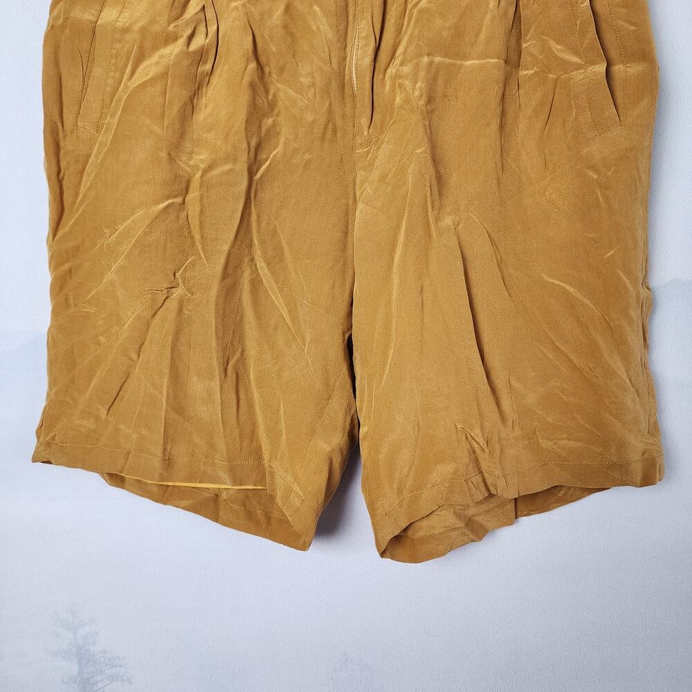 Vintage Avati 100% Pure Silk Mustard Yellow Bermuda Shorts | Women's Medium - Picture 5 of 11